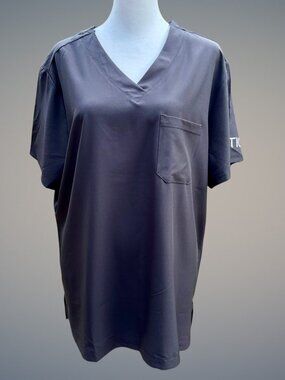 Nautica Women’s Black V-Neck Scrub Top Chest Pocket Medical Professional (Sz XL)